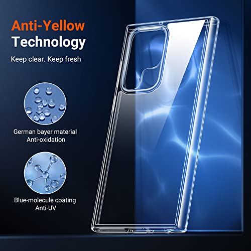 TORRAS Designed for Samsung Galaxy S22 Ultra Case [8X Armor-Level Shockproof] [Anti-Yellow] Hard Protective Back & Soft Slim Bumper Designed for Samsung S22 Ultra Case 5G, Clear