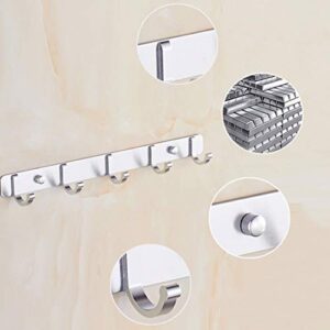 Qiningxia Space Aluminum Hooks Bar Coat Hat Clothes Robe Holder Rack 5 Hooks Wall Hanger, Silver