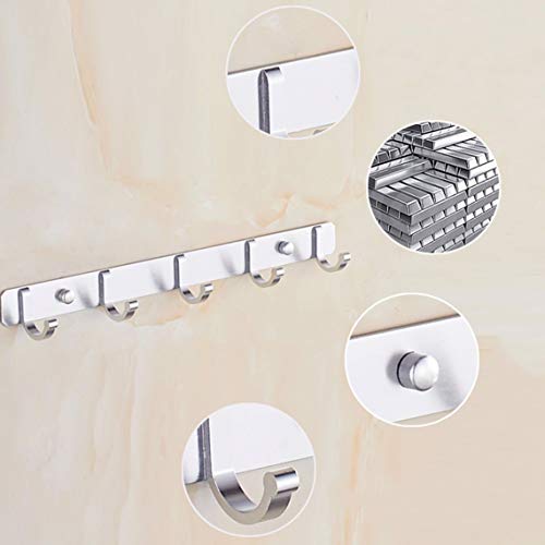 Qiningxia Space Aluminum Hooks Bar Coat Hat Clothes Robe Holder Rack 5 Hooks Wall Hanger, Silver