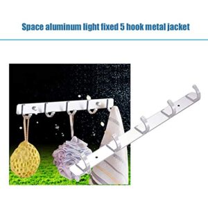 Qiningxia Space Aluminum Hooks Bar Coat Hat Clothes Robe Holder Rack 5 Hooks Wall Hanger, Silver