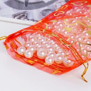 100PCS Heart Printed Organza Bags Gift Jewelry Candy Bags for Wedding Valentine's Day Mother's Day Party Christmas 5x7Inch (Red)