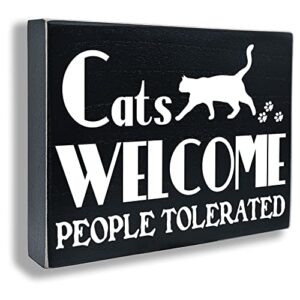 maoerzai cats welcome people tolerated sign,cat decor, cat gifts,funny cat signs,for home decor cats welcome sign cat lover gifts 8x6 inches hanging wall art. (8 x 6 inch, black - cat sign)