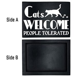 Maoerzai Cats Welcome People Tolerated Sign,Cat Decor, Cat Gifts,Funny Cat Signs,for Home Decor Cats Welcome Sign Cat Lover Gifts 8x6 Inches Hanging Wall Art. (8 X 6 inch, Black - Cat Sign)