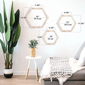 ZENGAOOU Hexagon Floating Shelves, Set of 3 Wall Mounted Wood Farmhouse Storage Honeycomb Wall Shelf Bathroom Home Decor for Kitchen, Bedroom, Living Room, Office - Light Brown