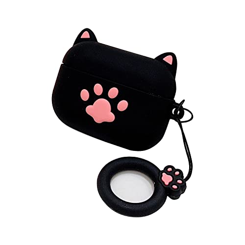 Compatible with Airpods 3 Case,Cute 3D Cartoon Cat Paw Soft Silicone Airpods 3 Case Cover,Kawaii Cat Ear Fun Lovely Design Cover,Cases for Girls Kids Teens Women Air pods 3(2021) (Black)