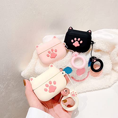 Compatible with Airpods 3 Case,Cute 3D Cartoon Cat Paw Soft Silicone Airpods 3 Case Cover,Kawaii Cat Ear Fun Lovely Design Cover,Cases for Girls Kids Teens Women Air pods 3(2021) (Black)