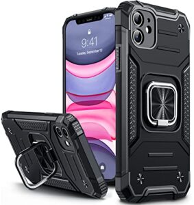 vakoo case for iphone 11 6.1 inches, with magnetic ring kickstand, military drop protection rugged sturdy cover, black