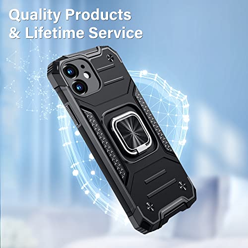 Vakoo Case for iPhone 11 6.1 Inches, with Magnetic Ring Kickstand, Military Drop Protection Rugged Sturdy Cover, Black