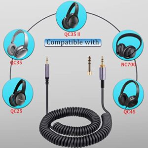 FAAEAL QC35 Coiled Audio Cable Replacement for Bose QC45(QuietComfort 45) NC700,AKG Y55BT Y55 Headphones, 2.5mm to 3.5mm(1/8”) Extension Aux Cord with 6.35mm (1/4") Adapter 14ft
