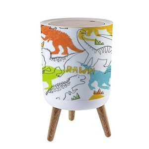 shl96pzgx small garbage can with lid grunge seamless with dinosaur on white print for boys with wood long legs simple human trash can for kitchen, bathroom, dog proof, 1.8 gallon - 7l