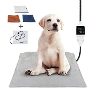 pet heating pad electric heated dog cat bed with 2pcs replaceable covers chew resistant cord waterproof, mat for pet house auto power off (18"x18")
