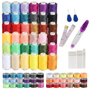 blibly 72pcs bobbins sewing thread kits, 500 yards per polyester thread spools with needle, threader, scissors and ruler, prewound bobbin with case for hand & sewing machine,36 colors