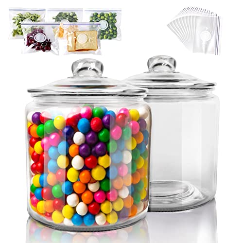 Masthome 1 Gallon Glass Storage Jars Set of 2,Airtight Cookie Jar for Flour Sugar Coffee,Clear Food Storage Canisters with Lids for Kitchen Counter Pantry Well Organization(15 pcs Food Storage Bag)