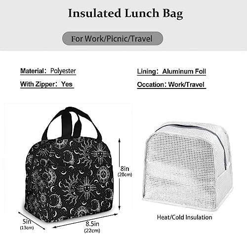 Zminciu Sun And moon Lunch Bag Reusable,With Front Pocket Zipper Closure Leakproof Insulated Lunch Box Cooler Tote Bag Food Container Snack Bag For Men Women Work Travel Picnic