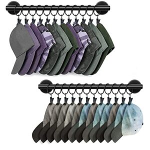 lunies hat rack for wall with 24 hooks, hat organizer holder for baseball caps, cap organizer hanger, hat hanger for closet, black hat holder with clips 2 pack