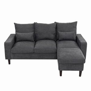 panana convertible sectional sofa couch with reversible chaise, l-shaped couch linen fabric for small space, apartment (grey)