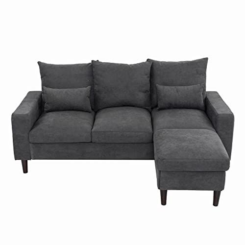 Panana Convertible Sectional Sofa Couch with Reversible Chaise, L-Shaped Couch Linen Fabric for Small Space, Apartment (Grey)