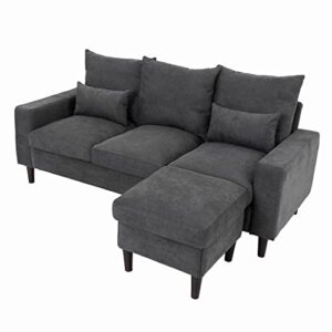 Panana Convertible Sectional Sofa Couch with Reversible Chaise, L-Shaped Couch Linen Fabric for Small Space, Apartment (Grey)