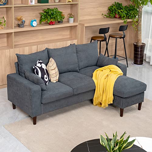 Panana Convertible Sectional Sofa Couch with Reversible Chaise, L-Shaped Couch Linen Fabric for Small Space, Apartment (Grey)