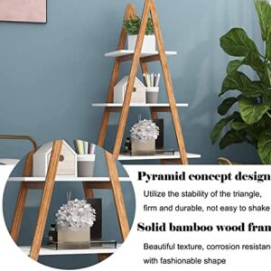 DKLGG 4-Tier Bookshelf Wooden Ladder Shelf Wooden Bookcase A- Shaped with Bamboo Frame, Freestanding Plant Stand Open Shelf, Decorative Plant Shelves for Living Room, Bedroom, Home Office(White)