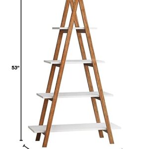 DKLGG 4-Tier Bookshelf Wooden Ladder Shelf Wooden Bookcase A- Shaped with Bamboo Frame, Freestanding Plant Stand Open Shelf, Decorative Plant Shelves for Living Room, Bedroom, Home Office(White)