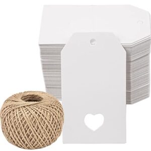 gift tags,100pcs white paper blank heart hang tags with 30m nature jute twines string for wedding birthday party baby shower favors gift wrapping diy arts and crafts