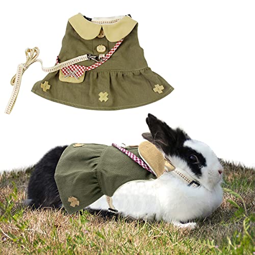 CooShou Guinea Pig Clothes Harness Leash Rabbit Clothes Dress for Bunny Dress with Bowknot Small Pet Adjustable Vest Harness Leash for Bunny Ferret Iguana (L)