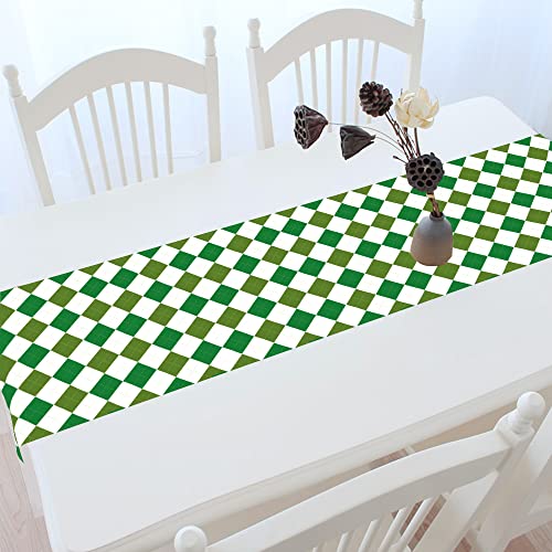 DmHirmg St. Patrick's Day Table Runner Diamond Pattern Table Runner Green Single Side Linen Table Cover for St. Patrick's Day Spring Party Holiday Dining Banquet Family Gathering Home Décor