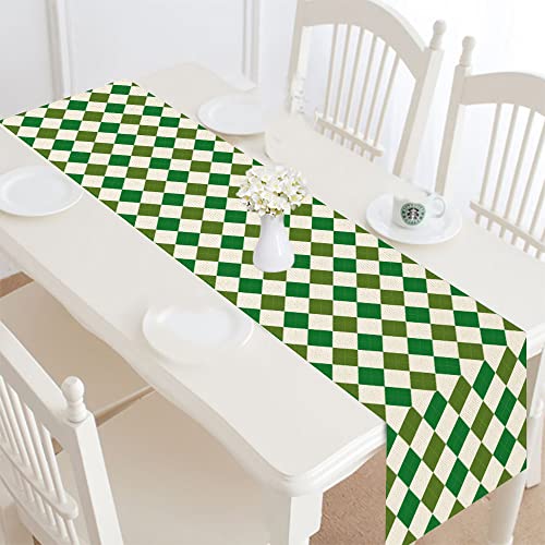 DmHirmg St. Patrick's Day Table Runner Diamond Pattern Table Runner Green Single Side Linen Table Cover for St. Patrick's Day Spring Party Holiday Dining Banquet Family Gathering Home Décor