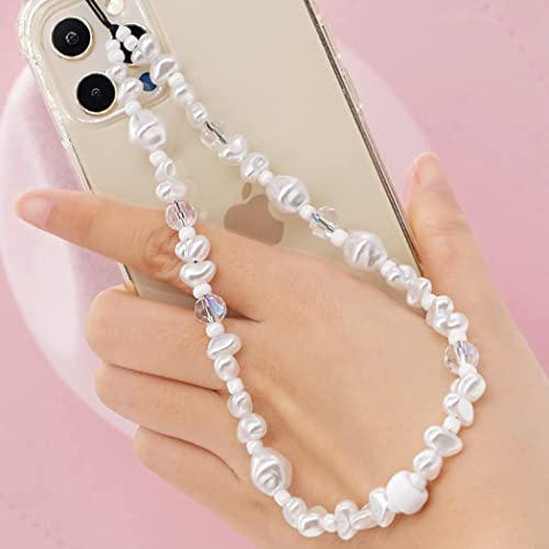 ISYSUII Beaded Phone Lanyard Wrist Strap Cute Kawaii Rainbow Color Pearl Handmade Bracelet Keychain Anti-Lost Phone Charm String Phone Accessories for Women Girls