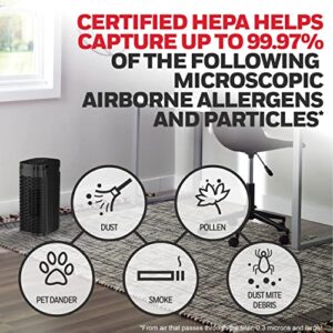 Honeywell HPA075B Allergen Plus Series Compact HEPA Air Purifier Tower, Allergen Reducer for Medium Rooms (100 sq ft), Black - Wildfire/Smoke, Pollen, Pet Dander & Dust Air Purifier