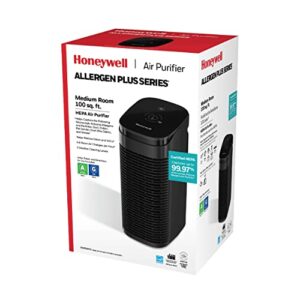 Honeywell HPA075B Allergen Plus Series Compact HEPA Air Purifier Tower, Allergen Reducer for Medium Rooms (100 sq ft), Black - Wildfire/Smoke, Pollen, Pet Dander & Dust Air Purifier
