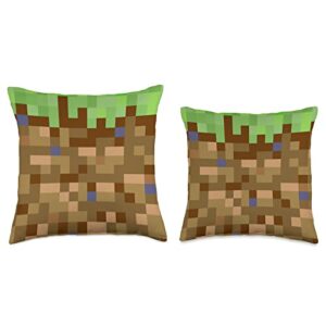 TopsandthePops Grass 64 Gaming Design 32 bit Pixelated Throw Pillow, 16x16, Multicolor
