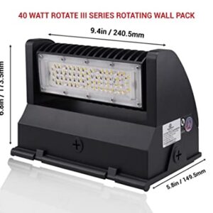 RuggedGrade 5,600 Lumen - 40 Watt Rotate III Series LED Wall Pack - 5000K - High Efficiency 140 Lumen to watt - Black Color - with Photocell