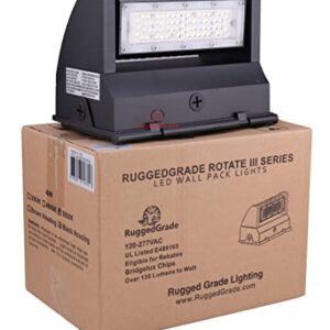 RuggedGrade 5,600 Lumen - 40 Watt Rotate III Series LED Wall Pack - 5000K - High Efficiency 140 Lumen to watt - Black Color - with Photocell