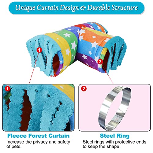 Guinea Pig Tunnel-HOMEYA Guinea Pig Hideout,Collapsible 3 Way Hamster Play Tubes with Fleece Forest Curtain,Small Animal Pet Toys and Cage Accessories for Rabbit Bunny Ferret Rat Hedgehog