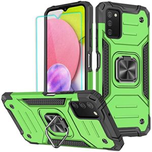 hnhygete samsung galaxy a03s case, samsung a03s case, with hd screen protector, 360°military grade rotatable kickstand (heavy duty) shockproof protective cases for samsung galaxy a03s (green)