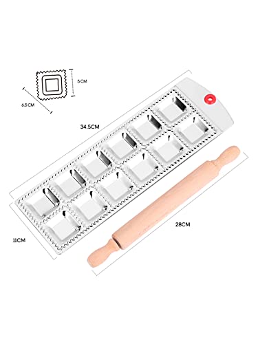 Ravioli Maker & Ravioli molds Tool-12 Hole Round Mold Italian Pasta Italian Tray Kit With Rolling Pin (Square)1