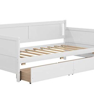 Harper & Bright Designs Twin Daybed with Two Drawers, Wood Twin Size Sofa Bed Frame with Wooden Slat Supports, Storage Daybed for Bedroom, Living Room (White, Twin with Drawers)