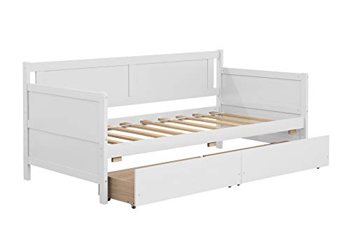 Harper & Bright Designs Twin Daybed with Two Drawers, Wood Twin Size Sofa Bed Frame with Wooden Slat Supports, Storage Daybed for Bedroom, Living Room (White, Twin with Drawers)