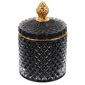 vicasky crystal diamond faceted decorative jar glass qtip holder with lid,round cotton swab canister candy jar storage sugar bowl glass container for home kitchen bedroom black