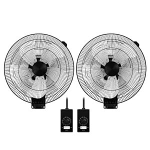 simple deluxe healsmart 18 inch household commercial wall mount fan, 90 degree horizontal oscillation, 5 speed settings, black, 2-pack
