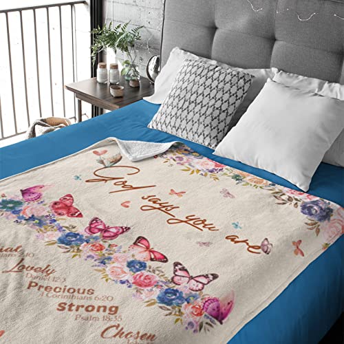 Yamco Butterfly Gifts for Women - Gifts for Women Birthday Unique - Christian Gifts 60"x 50" Blanket - Religious Gifts for Female - Bible Verse Throw Blankets - Inspirational Gift Ideas for Women