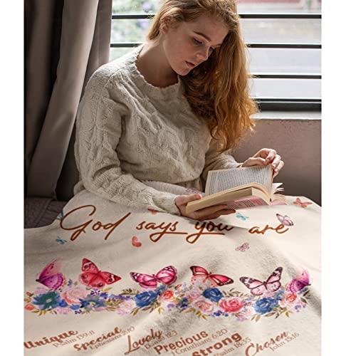 Yamco Butterfly Gifts for Women - Gifts for Women Birthday Unique - Christian Gifts 60"x 50" Blanket - Religious Gifts for Female - Bible Verse Throw Blankets - Inspirational Gift Ideas for Women