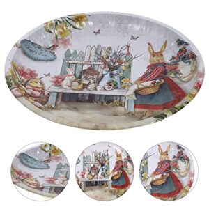 VALICLUD Easter Serving Tray Fruit Plate: Bunny Rustic Iron Platters Kitchen Snack Plate Appetizer Trays for Coffee Snacks Nuts Condiments Appetizers