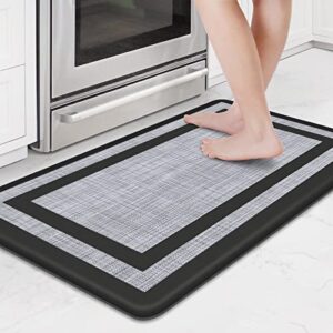 mattitude cushioned kitchen mats,17.3"x 28",non-skid waterproof kitchen rugs ergonomic comfort standing mat for kitchen, floor home, office, laundry, black