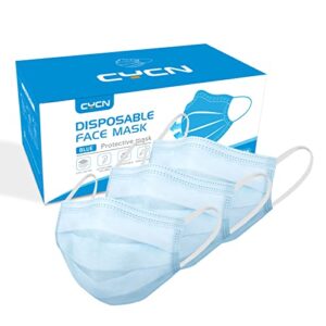 cycn blue disposable face masks 60 pack, 3 ply non-woven disposable masks with elastic earloop, face mask disposable for adults for daily use, school, home