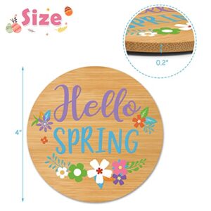 Easter Wood Drink Coasters Set Happy Easter Spring Festival Theme Gift Easter Bunny Eggs Carrots Decor Round Bamboo Coasters for Tabletop Protection Cup Glass Bottle Mat Heat Resistant Set of 6