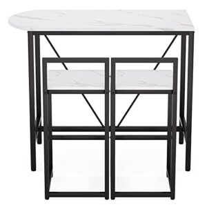 Tribesigns 3-Piece Bar Table Set, Kitchen Pub Dining Table with 2 Bar Stools, Small Space Counter Height Breakfast Table Set with Faux Marble Tabletop for Apartment, White