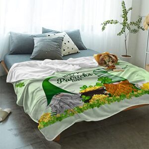 Fantasy Staring St. Patrick's Day Throw Blanket - Elf Gnome Lucky Green Clover Shamrock Flannel Blanket Microfiber Holiday Blanket Soft, Cozy, Comfy Throw for Sofa Couch Bed, 40 x 50 inch